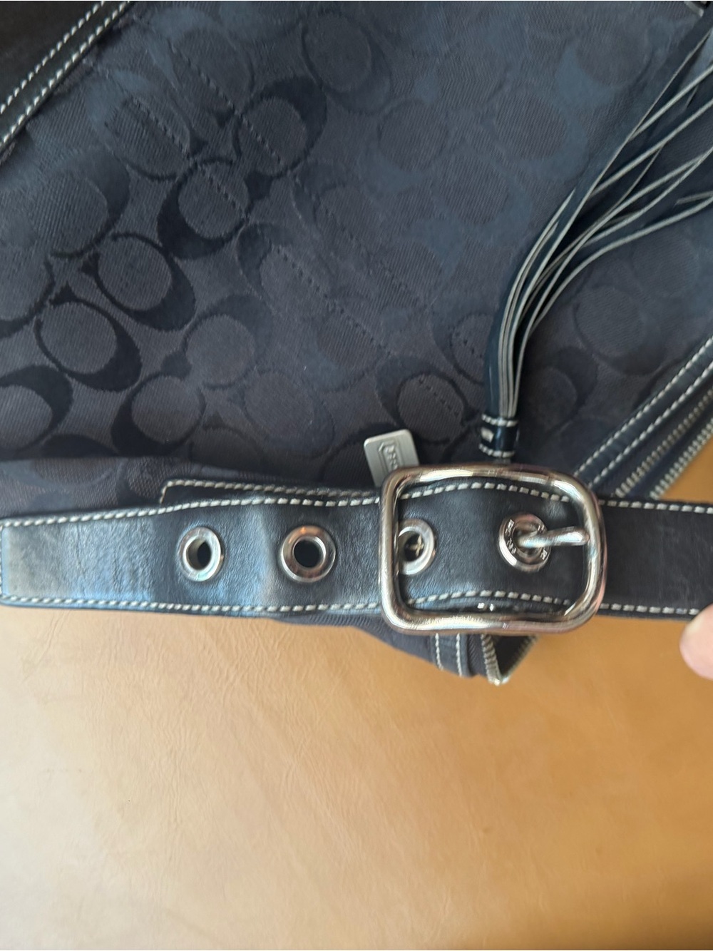 Coach Black Signature Jacquard Shoulder Bag with Tassel - Picture 4 of 4